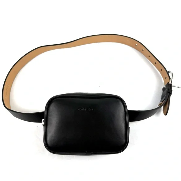 Calvin Klein Black Belt Bag Waist Pack Faux Leather Unisex L-XL Brand New - Picture 2 of 9
